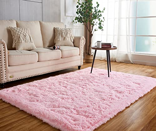 Achiiso Rosa-Teppich,Teppich Anti-Rutsch Flauschig,Waschbarer Teppich Weicher Teppich für Schlafzimmer,Wohnzimmer (Rosa,120 * 160 cm)
