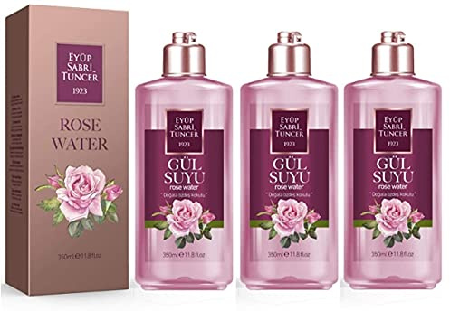 Eyüp Sabri Tuncer Pure Rose Water Facial Toner without Alcohol - Rose Water for Face I Rose Hydrolate 100% I Rose Petal Water Toner I Gülsuyu Rose Water - Rosewater Make-Up Remover 3 x 350 ml