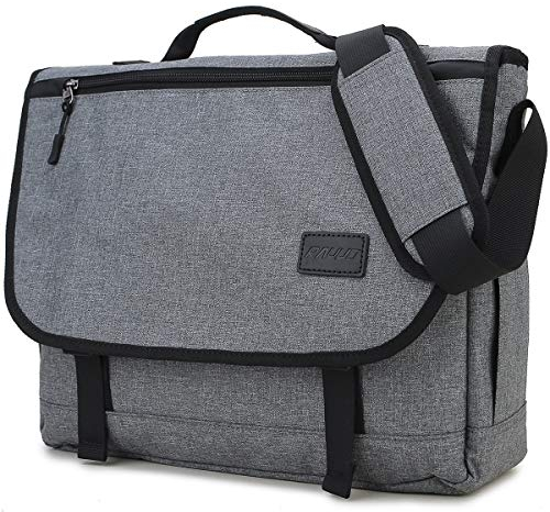 RAVUO Bolsa Mensajero Hombres, Resistente al Agua 17 Pulgadas Bandolera Hombre Maletín Ordenador Portátil Ligero Bolso de Hombro Negocios para Trabajo y Escuela Gris