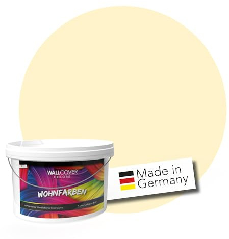 WALLCOVER hochwertige Wandfarbe für Innen | Gelb Orange Pastell | 5L für 40m² | Hochdeckende Innenfarbe (Klasse 1) in Gelborange Matt | Profi Qualität aus Deutschland