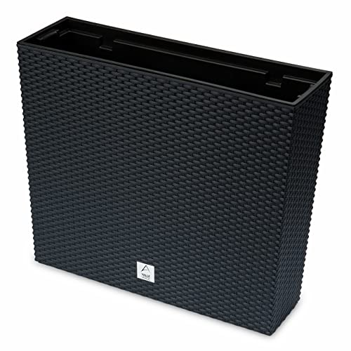 Valle Verde 2in1 Blumenkasten Pflanzenkasten Blumentopf mit Einsatz für Zuhause Garten Terasse Rattan-Optik Rechteckig Kunststoff 49,8 cm x 58 cm x 18 cm (Anthrazit)