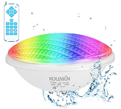 KOLLNIUN LED Poolbeleuchtung Unterwasser Led Lichter, PAR56 Schwimm Badleuchte Unterwasser Scheinwerfer Mit Fernbedienung Pool Light, 12V AC/DC IP68 Wasserdicht Pool Lampe (40 watts)