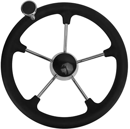 Leapiture Volant de Bateau 13,5 Pouces à 5 Branches - Bouton en Mousse Noire - Matériel Marin en Acier Inoxydable - Accessoire Navigation pour Yachts