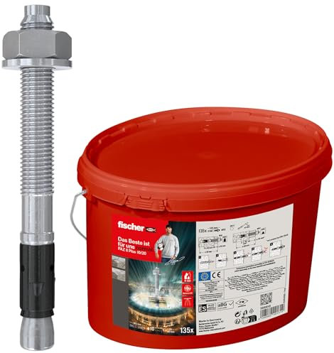fischer Bolzenanker FAZ II Plus 10/20 gvz im Eimer, Schwerlastanker mit hoher Tragfähigkeit, 135 Ankerbolzen für Befestigungen schwerer Lasten und Stahlkonstruktionen, Seismik- & ETA-Zulassung