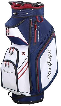 MacGregor Principal 10 Golf Cart Bag, 14-Way Top With Dividers And 9 Pockets, Navy/White/Red