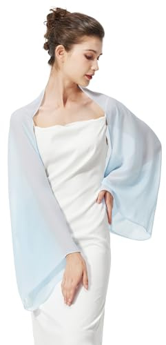 BEAUTELICATE Women’s Chiffon Shrug Bolero Sheer Loose Cardigans Cover Up with Long Sleeve for Summer Wedding Evening Bridal Bridesmaids Mother of The Bride(One Size, Ice Blue)