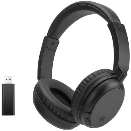 Casque FM Sans Fil Supra-Auriculaire, Casque Bluetooth Pour Regarder La TéLéVision Et L'Ordinateur, Sans Latence Audio, Basses Profondes, Casque LéGer StéRéO Pour Adolescents Et Personnes âGéEs, Noir