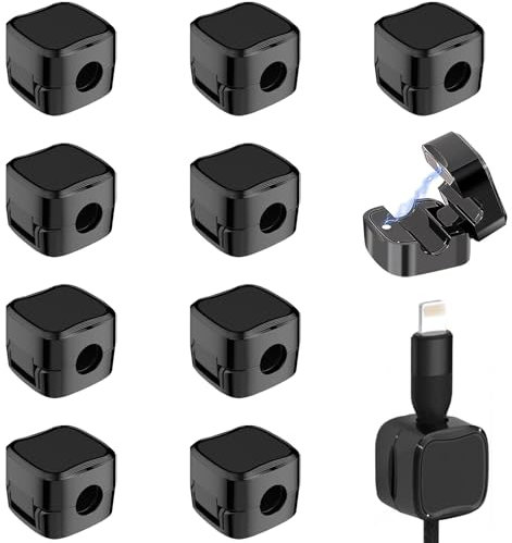 zoerbufan 10 Pièces Organisateur Câble Magnetique, Clips Câble avec Auto-adhésifs, Range Cable Bureau, Support Cable pour Maison, Bureau, Cable Management pour Câble de Chargement de Téléphone