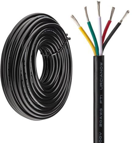 URCIANOW Electrical Wires 5 Core Cable 5x0.5mm²UL2464 Tinned Copper Cable 20Gauge Stranded Wire Low Voltage Extension 20M Black PVC Sheathed for Kitchen Appliances