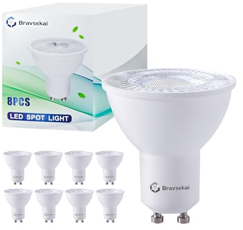 Bravsekai Lot de 8 Ampoules LED GU10, Blanc Chaud 3000K, 5W 400LM，Équivalent à 35W Halogène, 220V Ampoules Spot pour Boutiques, Salons, Cuisines, Salles de Bain, Chambres