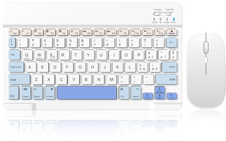 SOPPY Tastiera e Mouse Bluetooth Portatili, Mini Ricaricabile per iPad/Samsung Tab/Lenovo Tab/iOS/Android/Windows, Layout Italiano (Bianco e Blu)