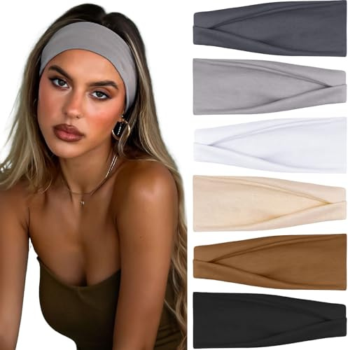 Tumurup Running Headbands for Women's Hair, Cotton Black Sport Headband, 6 Pack – Elastic, Sweat-Absorbing Thin Fashion Hairbands for Makeup, Skincare, Walking & Gym – Unisex Hair band for Women & Men