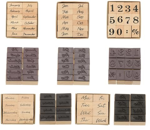PATIKIL Wood Rubber Stamp, Vintage Month Week and Number Stamps Set Wooden Date Stamps Stamper for Card Making DIY Crafting Scrapbooking, Brown