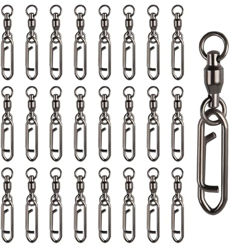 25Pcs Fishing Speed Clips for Fishing Lures Quick Change Fishing Snap Ball Bearing Swivel Power Clips Topwater Speed Clips Freshwater Saltwater Crankbait Popper Lures Quick Snaps Connector Tackle 44lb
