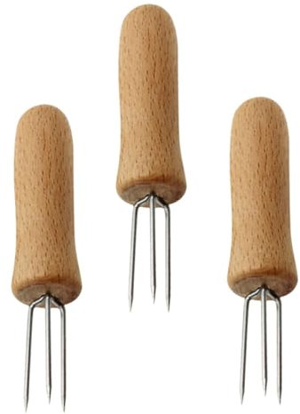 UPKOCH Lot De 3 Fourchettes À Maïs À Trois Dents Avec Manche En Bois