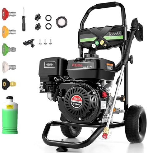Imdot 4200PSI Gas Pressure Washer, 4.0GPM Power Washer Gas Powered with 212CC Engine, 5 Nozzles, 25ft Hose & 0.5Gal Soap Tank - for Home, Car, Driveways, EPA/CARB/ETL Compliant 20FT x 1/4 (Black)