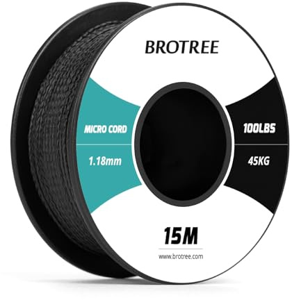 Brotree Micro Cord 1.18mm Paracord 15M Thin Cord Braided Cord for Bracelet, Crafting and DIY - 45kg Breaking Load (Black)