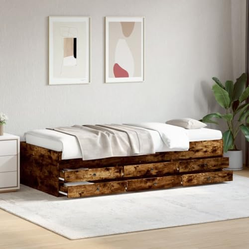 Frdhee Lit en palettes pour adolescent, lit de jour, avec tiroirs, sans matelas, chêne fumé, 100 x 200 cm, lit de jour, pour chambre à coucher, chambre d'amis