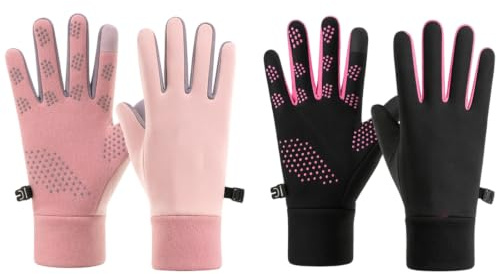 XZSKD 2 PCS Netball Gloves, Waterproof Thermal Gloves for Women, Touchscreen Running Gloves with Non-Slip Grip, Ideal for Cycling Hiking and Winter Sports in Pink and Rose Red