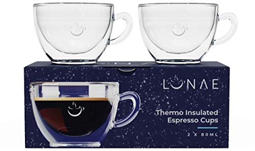 Lunae Espresso Cups, Double Walled Coffee Glass - 80ml (Set of 2)
