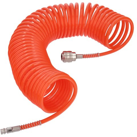 GEPCO Druckluft Spiralschlauch 10m - PE Luftschlauch 6.5x10mm mit 1/4 Anschluss - flexibler Schlauch für Kompressor, Werkstatt, Druckluftwerkzeuge - Druckluft Zubehör für Kompressor