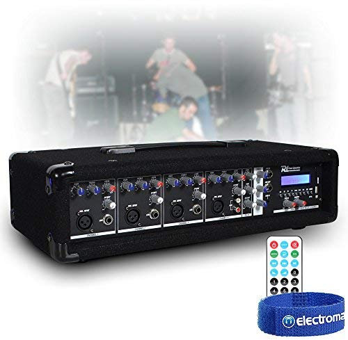 Power Dynamics PDM-C405A Bluetooth PA Mixer Amplifier – Portable 4 Channel 800W PA Mixer Amp with EQ, MP3 Player, USB/SD, Echo & Remote for DJ, Bands & Events