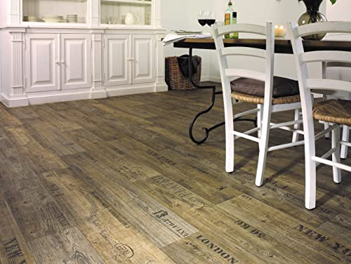 PVC Bodenbelag Vinylboden mit Schriftzügen, dunkelbraun, Zuschnitt (3m breit, 4m lang)