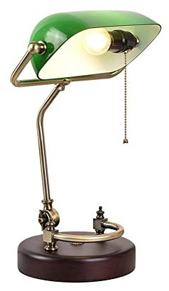 Yzyamz Table Lamp, Bankers Desk Lamp Vintage Table Lighting Fixture Green Glass Cover Shade Birch Wood Base Antique Adjustable Articulatingl Cord (Color : Green)