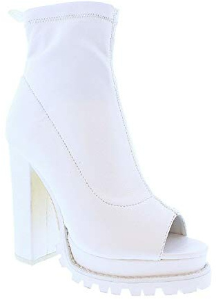Liliana Women Fashionable Peep Open Toe Cutout Chunky Heel Bootie (Monclairwhite, numeric_8_point_5)