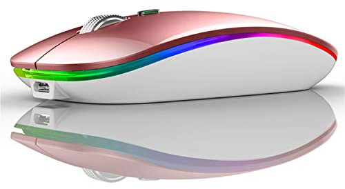 Uiosmuph Souris sans Fil Bluetooth, Rechargeable Portable Wireless Mouse (BT 5.1 + 2.4G sans Fil) Souris avec 3 Valeurs DPI pour Tablet/Laptop/Windows/Android, Or Rose