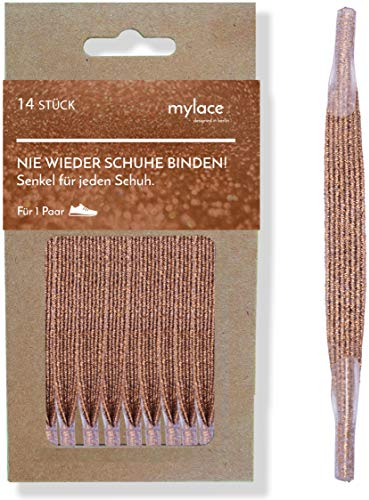MYLACE - Schnürsenkel ohne binden - 14 Senkel für 1 Paar - nachhaltig verpackt - nie wieder Schuhe binden (Glitter Bronze)