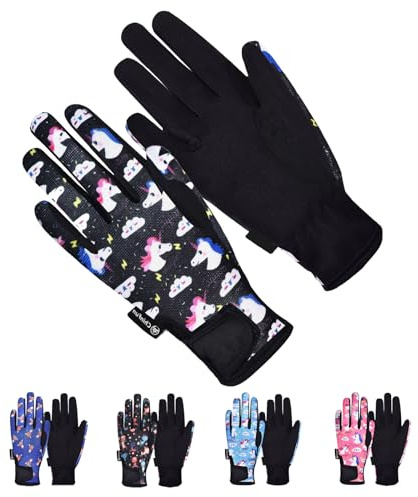 ChinFun Horse Riding Gloves Equestrian Gloves Kids for Boys Girls Horseback Grip Gloves Youth Children Rider Mitts Riding Sports Outdoor Bike Gardening Cycling Running Cartoon Pony Black Size M