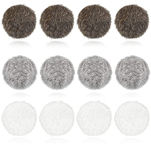 LEIFIDE 12 Pieces Real Rabbit Fur Pom Pom Kitty Cat Toy Fluffy Cat Balls Soft Fuzzy Balls for Kitty Pets Kitten Chase Quiet Play, 3 Inches in Diameter(Gray, Coffee, White)