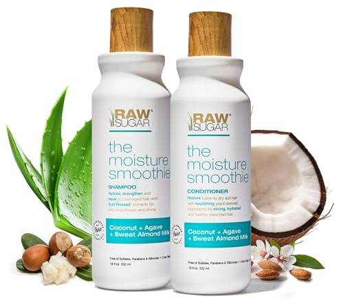Raw Sugar Moisture Smoothie Shampoo and Conditioner with Coconut Oil, Agave, & Sweet Almond Milk, Hydrates & Nourishes Dry Hair, Formulated without Sulfates + Parabens
