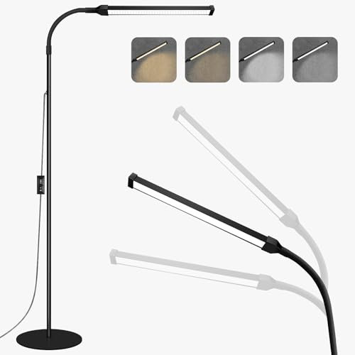JCOTTON Lash Light, LED Floor Lamp, Reading Floor Lamp, Adjustable Gooseneck, 3 Heights, 10W Dual Brightness, Portable Standing Lamp for Eyelash Extensions, Makeup, Office