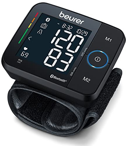 Beurer BC54 Wrist Blood Pressure Monitor with Bluetooth, Irregular Heartbeat Detector, Risk Indicator, Accurate Large Display, and Travel Case, Wrist Cuff up to 120 Memory Sets