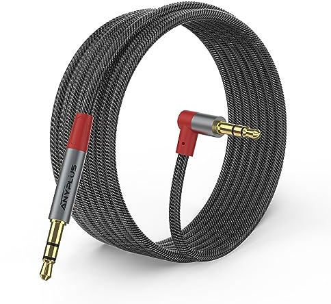 ANYPLUS 3.5mm Cavo Audio 3FT, Jack per Cuffie a Jack per Cuffie Cavo Ausiliario 90 Gradi Maschio a Maschio Cavo di Pesce Intrecciato Cavo Ausiliario per Android Auto Compatibile con IPhone, IPod, IPad