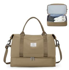 SEAFEW Bolsa de Viaje 40x30x20 para Ryanair,Impermeable Bolsa de Deporte para Gimnasio,Bolsa de Mano Equipaje de Fin de Semana para Mujer,Bolso de Natación para Playa,D11-Caqui