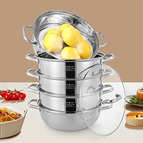 Couscoussier, Cuit Vapeur, 5 Niveaux en Acier Inoxydable, CuisinièRe ÉLectrique, Cuiseur à Induction, Cuiseur en Acier Inoxydable, pour Cuire à la Vapeur des Aliments