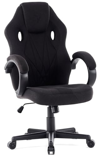 SENSE7 Gaming Stuhl Prism, ergonomischer Gaming Sessel, Gaming Chair mit Wippfunktion, Gepolsterte Armlehnen, Stoff Bürostuhl bis 120kg, PC Stuhl Schwarz