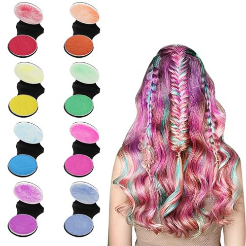 Horuili® Gesso per capelli a 8 colori, polvere colorante per capelli usa e getta, tintura temporanea per capelli, polvere colorante per capelli lavabile, per Halloween, Natale, Cosplay, festa