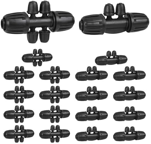 Wzzy Gurden Lot de 20 Kits d’Irrigation Goutte à Goutte de 1/2 Pouce à 1/4 de Pouce pour Tuyau d’Irrigation de 16 mm, connecteur de Tuyau d’arrosage (10 pièces 4 voies10 pièces 6 Voies)