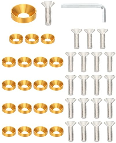 PATIKIL Kit de Rondelle Fraisée M6 Finition, 40 Ensemble en Alliage d'Aluminium pour Vis à Tête Plate pour Accessoires Mécaniques et Modèles DIY, Doré