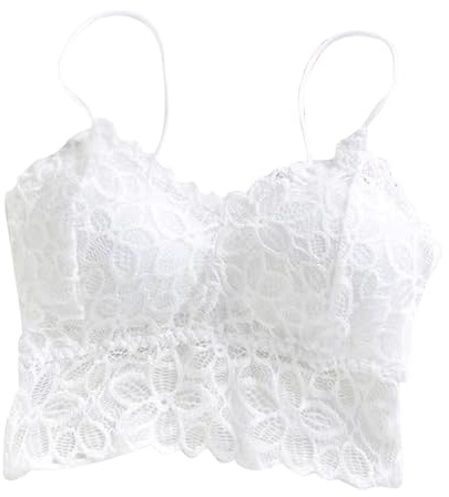 CutitiUU Camiseta de Tirantes con Camisola Hueca Cruzada de Nailon con Almohadillas de Sujetador,Top Corto de Encaje Sexy,Camisetas sin Mangas,Bralettes,Ribete Encaje Transpirable (Blanco)