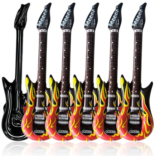 YOUNGSAY 6 Pezzi Chitarra Gonfiabile, Fiamma Chitarra Gonfiabile Rock, Retrò Chitarras Bambini Gonfiabile, Per Carnevale, Compleanno e Festa a Tema