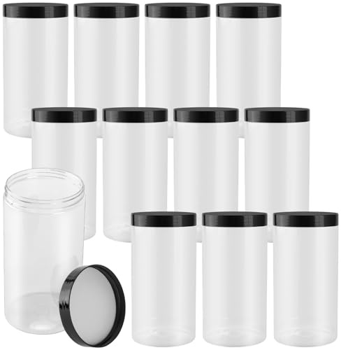 ZOENHOU Juego de 12 tarros de almacenamiento de 1000 ml, plástico con tapa de rosca, transparente, 17,7 x 9,2 cm, herméticos para alimentos