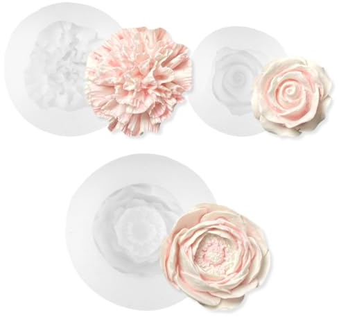 3 Stück Silikonformen Gießformen Blumen, Rosen Nelke Pfingstrose Silikonform Blume,Kerzen Blumen Silikonform für Herstellung von Handgefertigten Duftkerzen, Seifen, Gips Harzhandwerk