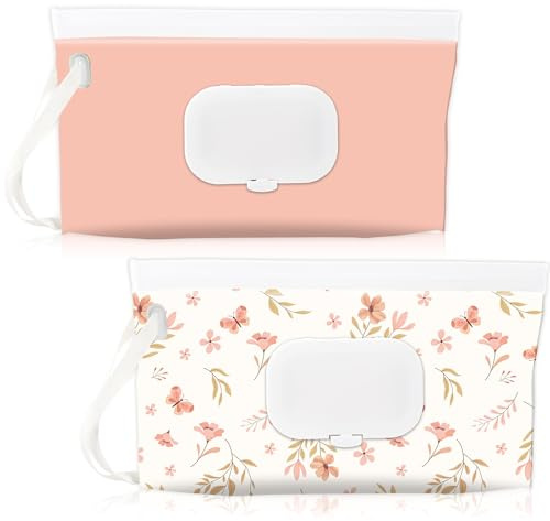 SANNIX 2 Pcs Baby Wipes Holder Dispenser, Portable Refillable Baby Wet Wipes Pouch Container Reusable Waterproof Travel Case Pink