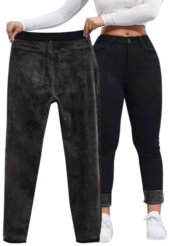 Minetom Jean Hiver Femme Taille Haute Slim Skinny Thermique Jeans Stretch Doublé Polaire Chaud Denim Pantalon B Noir S