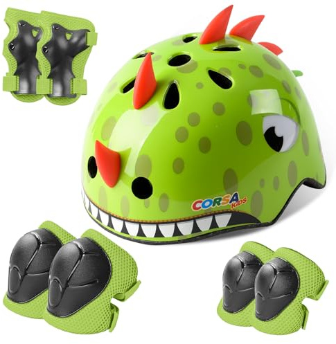 Atphfety Kids Toddler Bike Helmet Set, Adjustable Boys Girl Helmets Protective Gear Set with Knee Elbow Pads Wrist Guards,Multi-Sports for Bicycle Skateboard Scooter